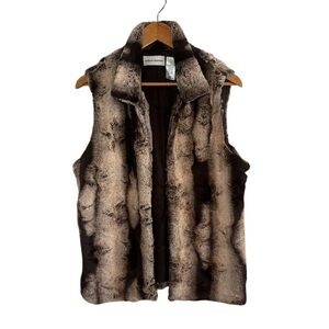 Alfred Dunner Faux Fur Vest Size 12 | Brown & Tan Plush Chic Winter Layering
